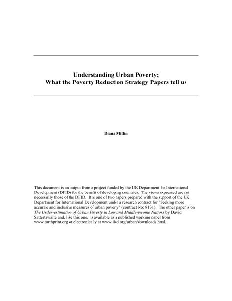 understanding urban poverty   poverty reduction strategy