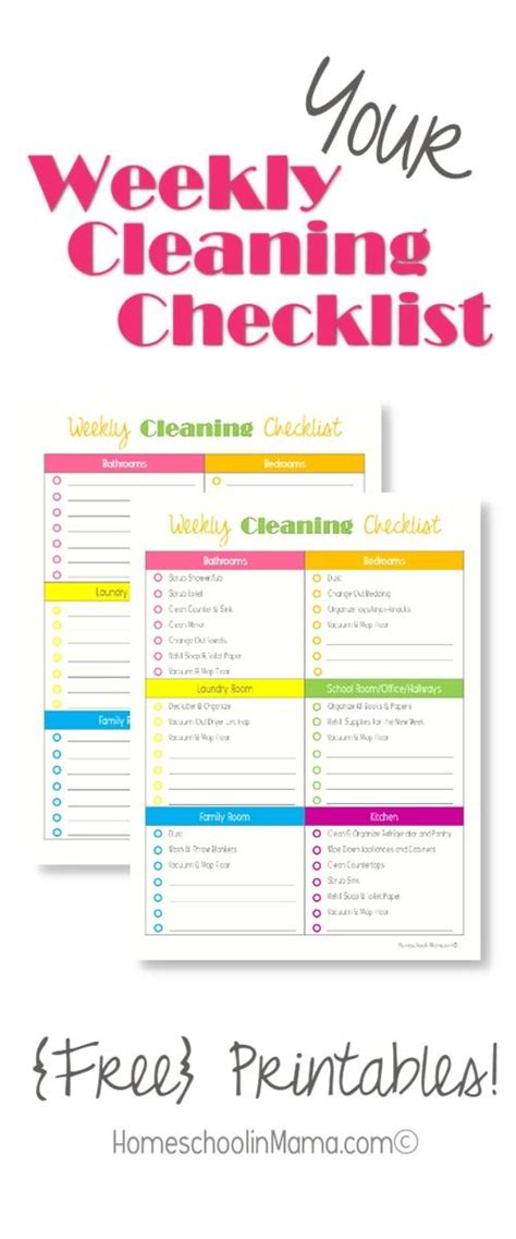 weekly cleaning checklist   printable  weekly