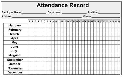 monthly employee attendance   calendar printable