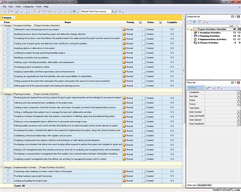 project activities checklist   list organizer checklist pim