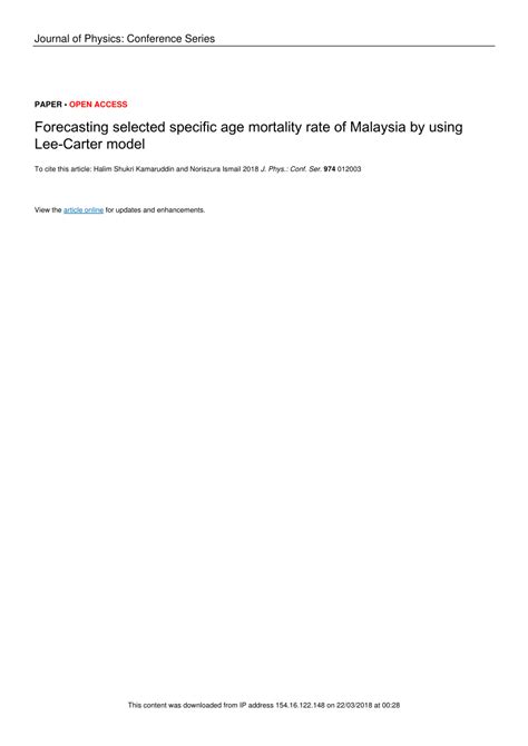 Pdf Forecasting Selected Specific Age Mortality Rate Of Malaysia By