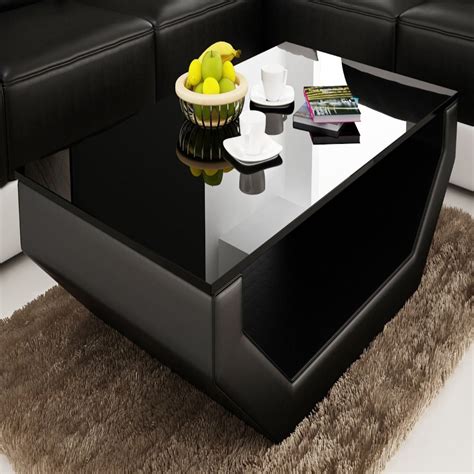 contemporary black leather coffee table wblack glass table top  aashis