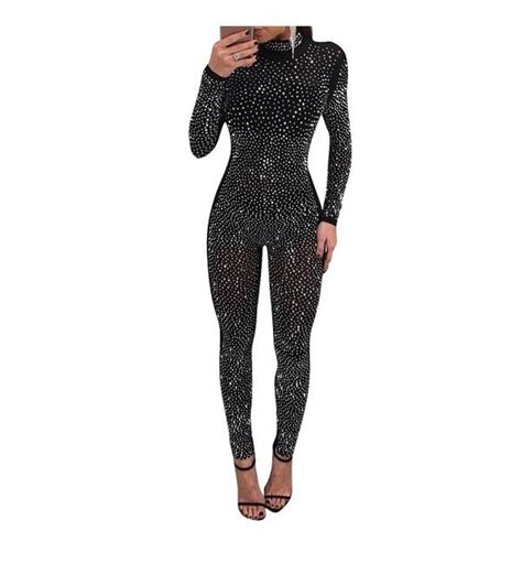 womens sexy rhinestone see through mesh party cocktail bodycon one