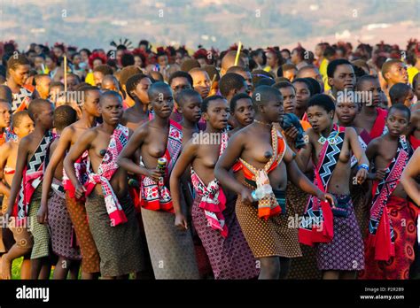 swazi girls parade at umhlanga reed dance festival swaziland stock