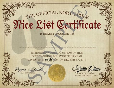 official nice list certificate santa sealed letters