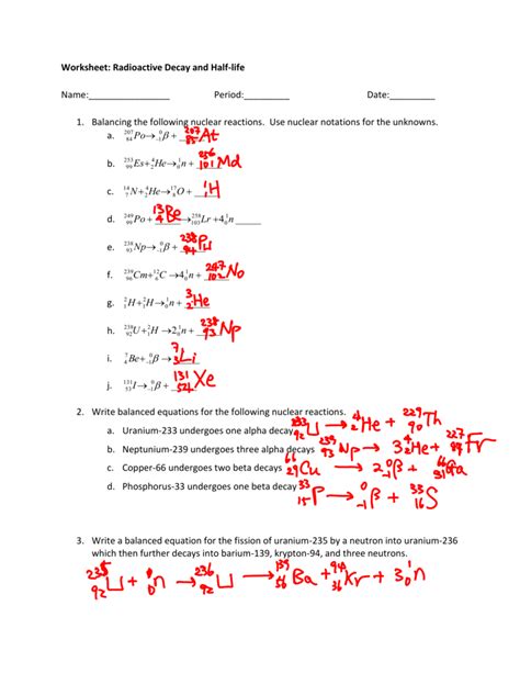 nuclear reactions worksheet answers word worksheet
