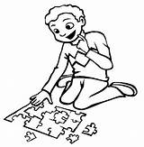 Puzzles Coloring Playing Boy Little sketch template