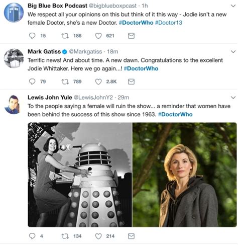 jodie whittaker announced as first ever female doctor who sexist internet loses its hit the