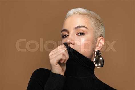 Portrait Of An Attractive Sensual Young Blonde Short Haired Woman