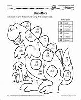 Grade Coloring Worksheets Math 2nd Color Subtraction Number Worksheet Printable Dinosaur 1st Kids Maths Graders Addition Dino Activities Google Za sketch template