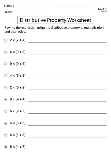 multiplication distributive property worksheet