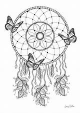 Dream Catcher Coloring Pages Butterfly Papillon Mandala Drawing Catchers Outline sketch template