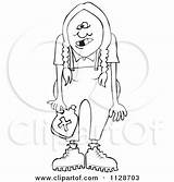 Redneck Hillbilly Woman Cartoon Braids Clipart Outlined Royalty Vector Djart Regarding Notes sketch template