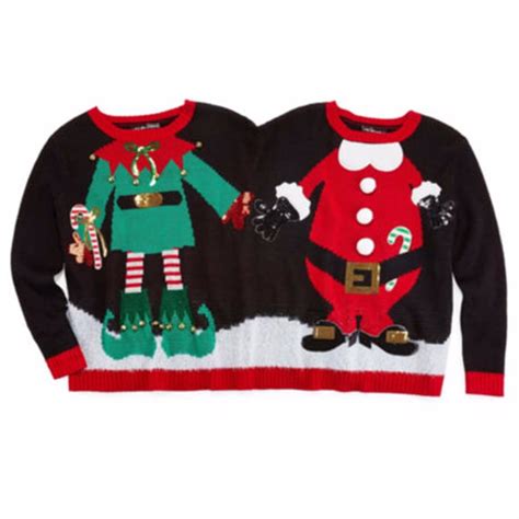 elf and santa two person ugly christmas sweater royal