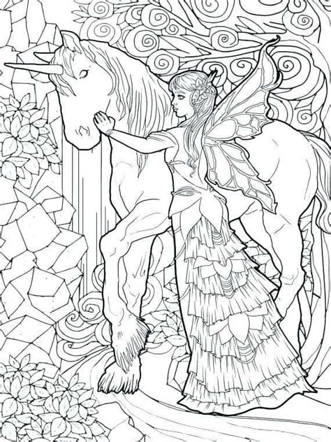fairy  unicorn coloring page  adults fairy coloring book