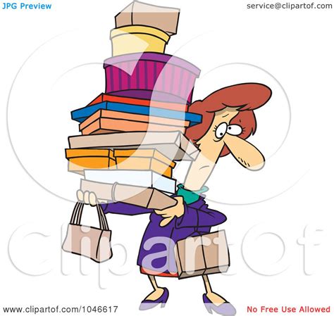 royalty  rf clip art illustration   cartoon shopping woman carrying packages  ron