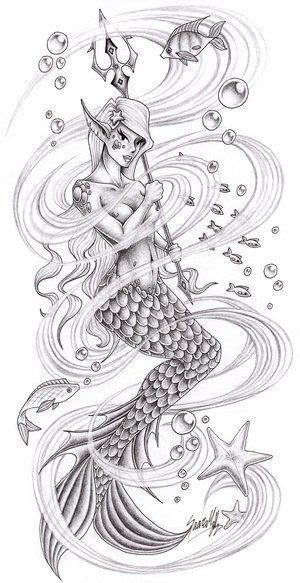 coloring  adults kleuren voor volwassenen mermaid tattoo designs