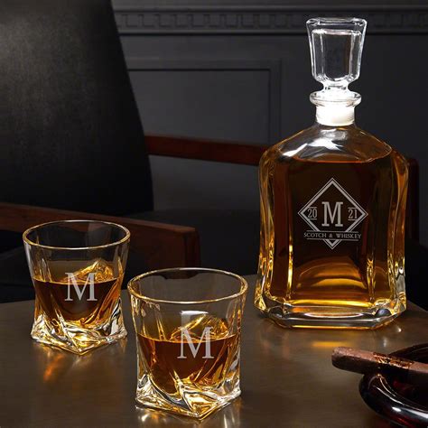 drake personalized whiskey decanter set  twist glasses