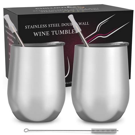 chillout life stainless steel wine tumblers 12 oz 2 pack double