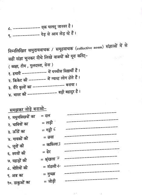 hindi grammar work sheet collection  classes    noun work