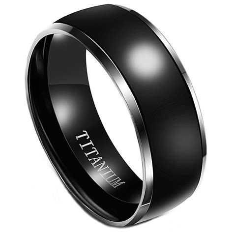 mens titanium wedding ring mm polished black  silver color wedding