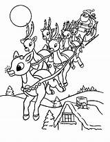 Coloring Pages Santa Christmas Sleigh Rudolph Printable His Reindeer Riding Eve Rudolf Size Drawing Color Elf Sheets Santas Print Getcolorings sketch template