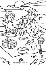 Familie Picknick Malvorlage Malvorlagen Beim Ausmalbild Eltern Wandern Spazieren Coloring öffnen Kindern Gemeinsames sketch template