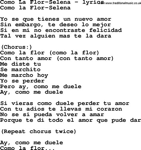 love song lyrics forcomo la flor selena