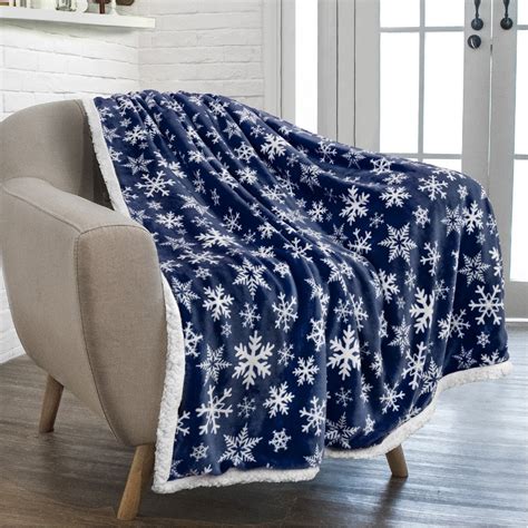 pavilia premium christmas sherpa throw blanket blue snowflake decoration fleece plush warm