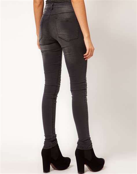 lyst asos supersoft high waist ultra skinny jeans in gray
