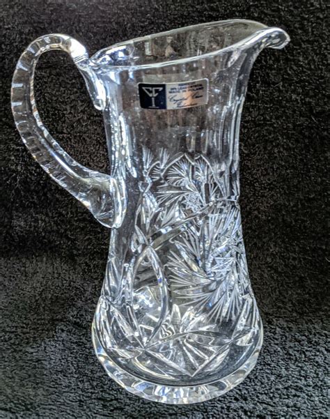 handcut  lead crystal  pitcher   poland  crystal glass industries   lead