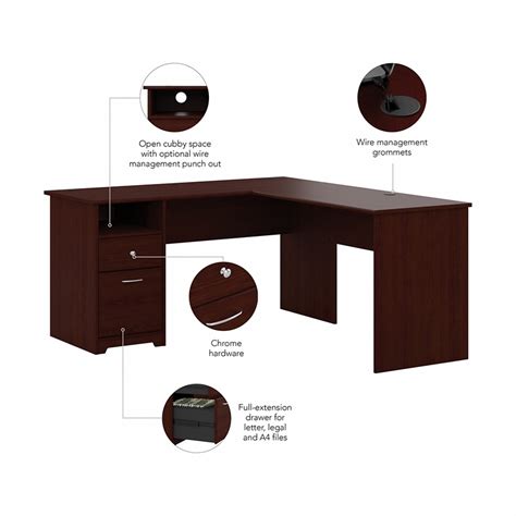 Bush Furniture Cabot 60w L Shaped Computer Desk With Drawers In Harvest