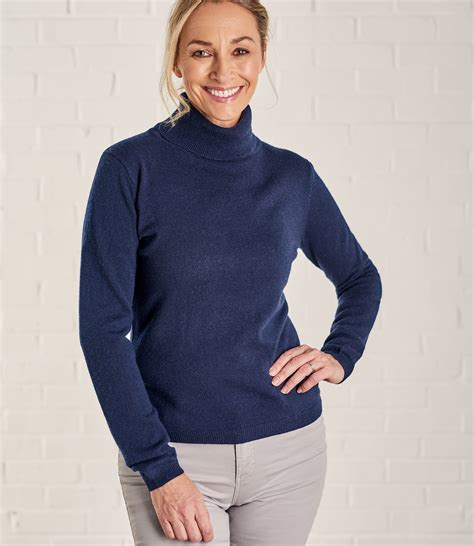 navy womens cashmere and merino polo neck jumper woolovers uk