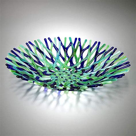 Lacy Glass Art Fruit Bowl In Cobalt Blue Mint
