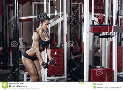 Fitness Woman Doing Triceps Exercises In The Gym Stock Image Image Of