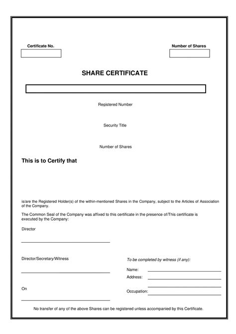 printable   stock certificate templates word  templatelab