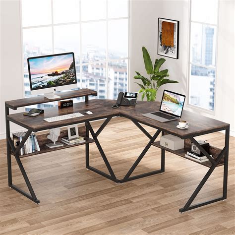 Buy Tribesigns L Shaped Desk With Storage Shelves 63 Inch Industrial
