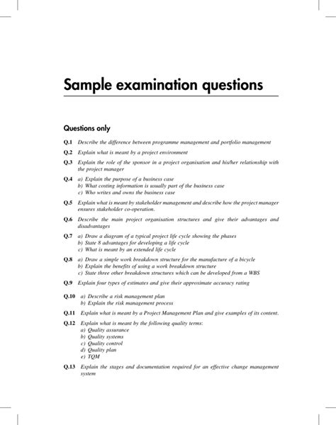 sample examination questions
