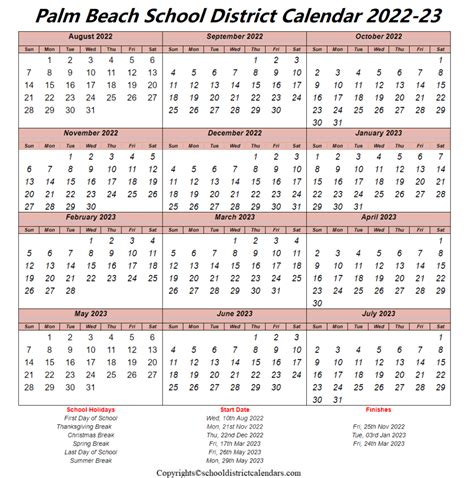palm beach school district calendar    holidays