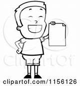 Boy Holding Card Report Coloring Clipart Grinning Blank Little Outlined Vector Cartoon Cory Thoman Proud Teen Standing School Illustration sketch template
