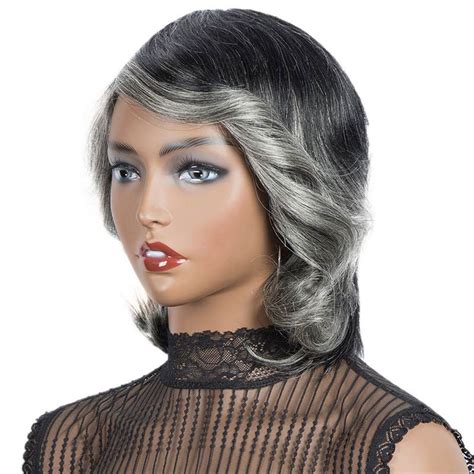 wig bob wig human hair wig short cut grey gray wig  bangs etsy