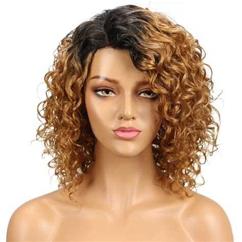sleek curly human hair wig brazilian curly bob wig remy human hair wigs  black women ombre