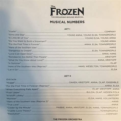 list   song  frozen musical youloveitcom