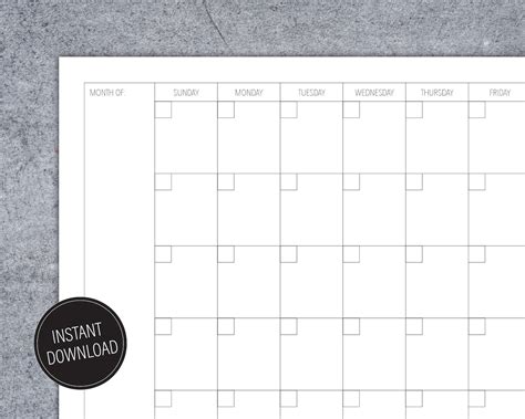 simple monthly calendar printable     blank etsy