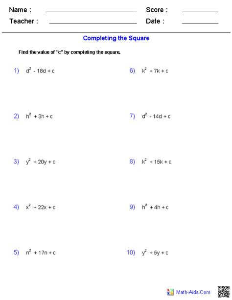 algebra  worksheets quadratic functions  inequalities worksheets