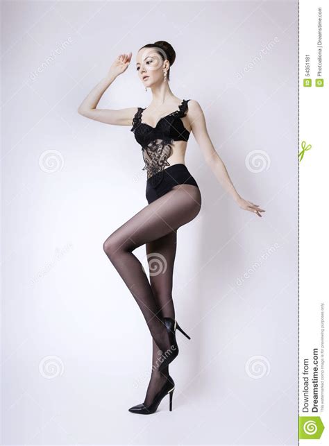 Beautiful Woman With Long Sexy Legs In Stockings Stock