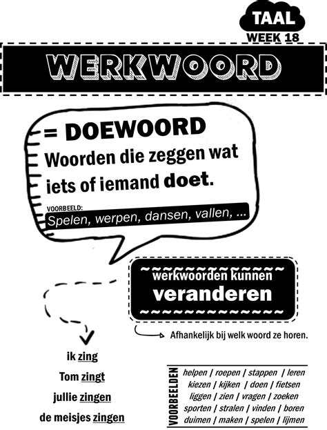 afbeelding poster werkwoorden taal taal posters woordenschat