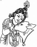 Coloring Janmashtami Krishna Drawing Clipart Pages Lord Cow Sri Shri Festival Flute Ji Adult Line Sketch Kids Cliparts Happy Vintage sketch template