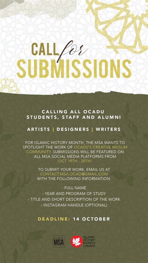 Msa Call For Submissions Islamic History Month Ocad University