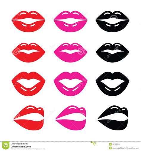lips kiss red pink and black glossy icon stock illustration